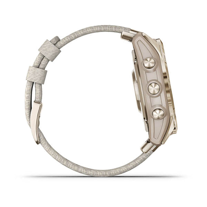 Garmin Fenix 7S Sapphire Cream Gold Titanium Cream Heatherd Nylon Band Full Display Watch - 010-02539-39