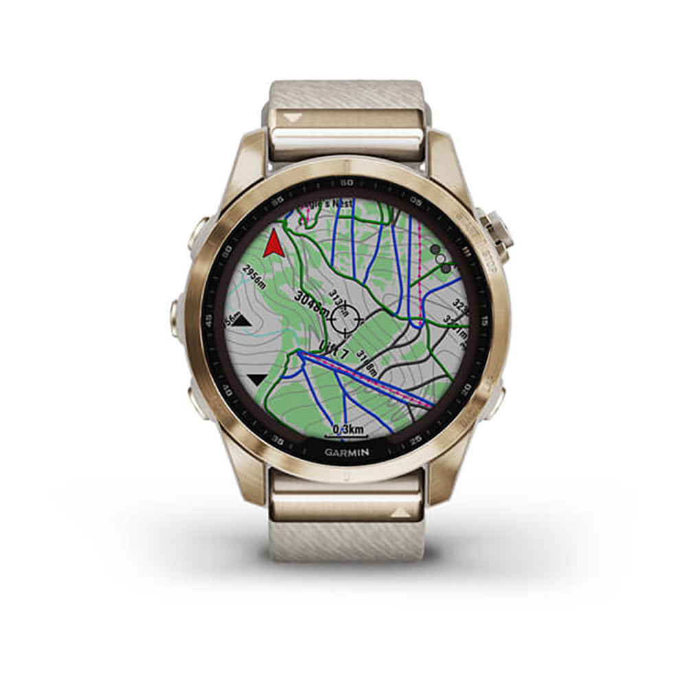 Garmin Fenix 7S Sapphire Cream Gold Titanium Cream Heatherd Nylon Band Full Display Watch - 010-02539-39