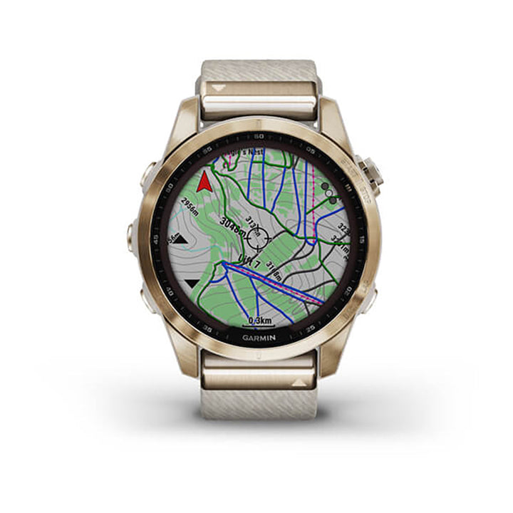 Garmin Fenix 7S Sapphire Cream Gold Titanium Cream Heatherd Nylon Band Full Display Watch - 010-02539-39