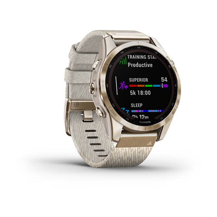Garmin Fenix 7S Sapphire Cream Gold Titanium Cream Heatherd Nylon Band Full Display Watch - 010-02539-39