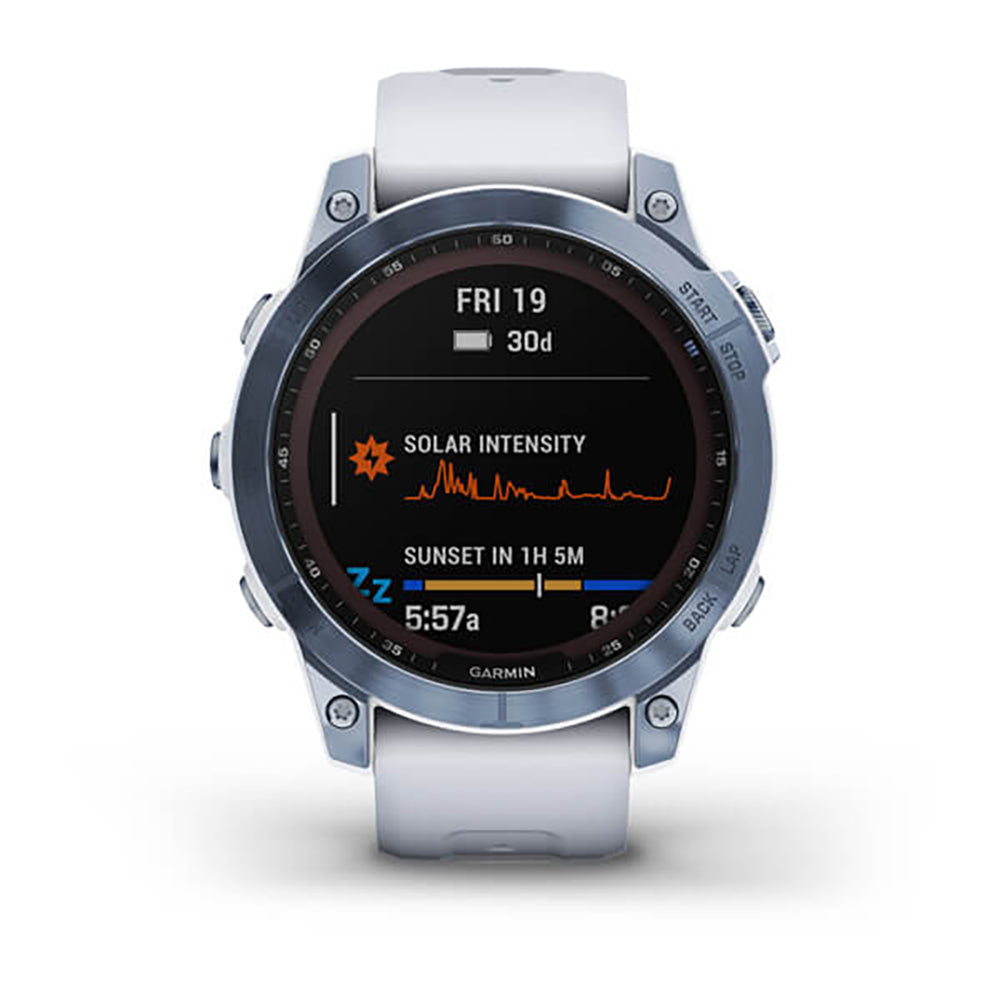Garmin Fenix 7 Sapphire Mineral Blue Titanium White Band Full Display Watch - 010-02540-25