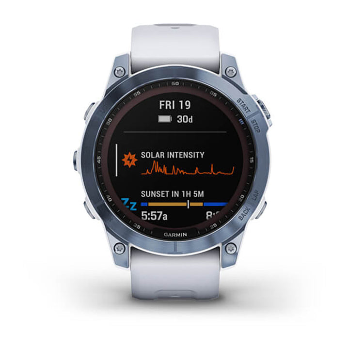 Garmin Fenix 7 Sapphire Mineral Blue Titanium White Band Full Display Watch - 010-02540-25