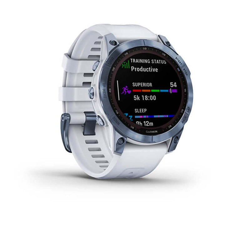 Garmin Fenix 7 Sapphire Mineral Blue Titanium White Band Full Display Watch - 010-02540-25
