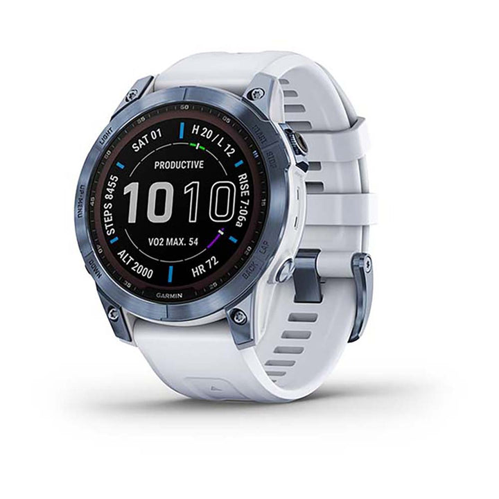 Garmin Fenix 7 Sapphire Mineral Blue Titanium White Band Full Display Watch - 010-02540-25