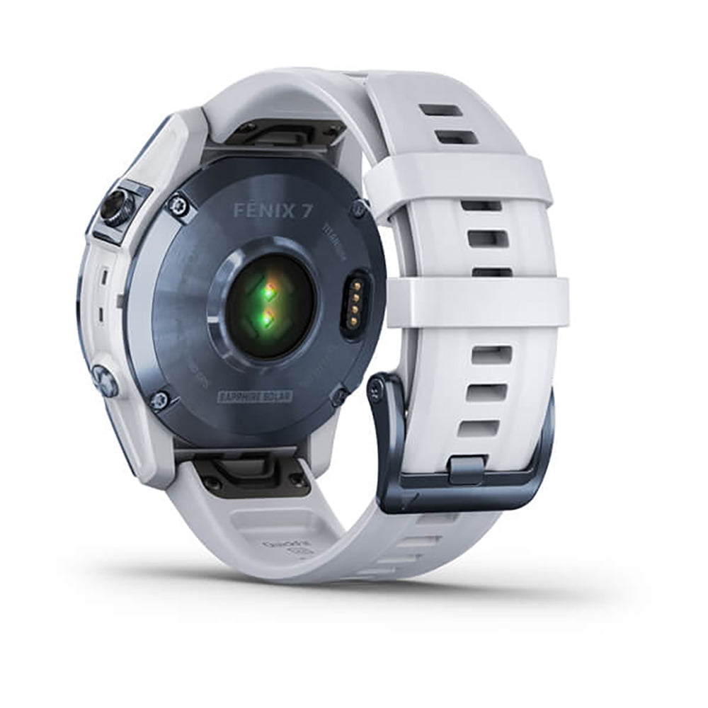 Garmin Fenix 7 Sapphire Mineral Blue Titanium White Band Full Display Watch - 010-02540-25