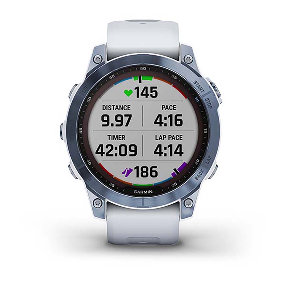 Garmin Fenix 7 Sapphire Mineral Blue Titanium White Band Full Display Watch - 010-02540-25