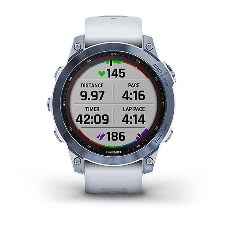 Garmin Fenix 7 Sapphire Mineral Blue Titanium White Band Full Display Watch - 010-02540-25