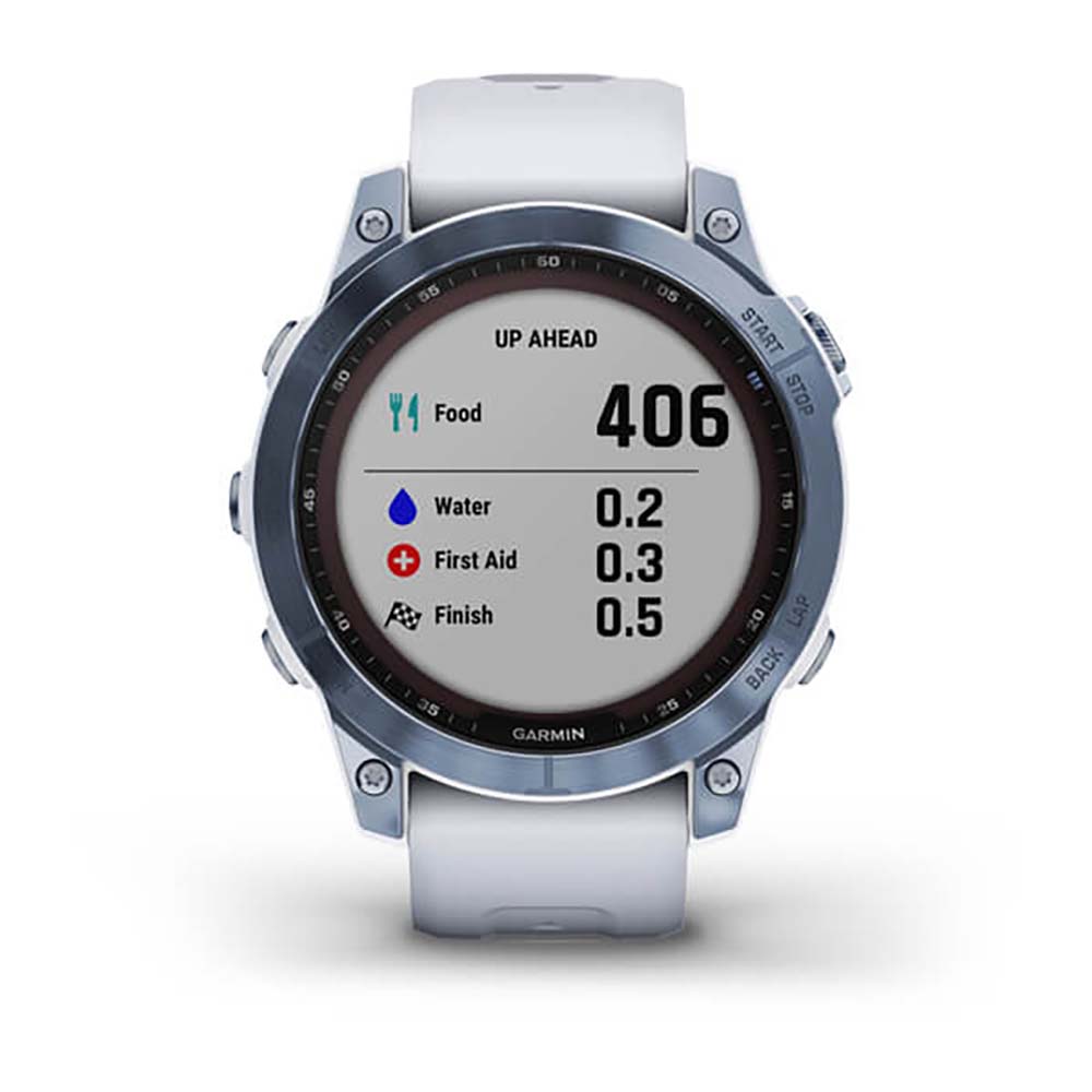Garmin Fenix 7 Sapphire Mineral Blue Titanium White Band Full Display Watch - 010-02540-25
