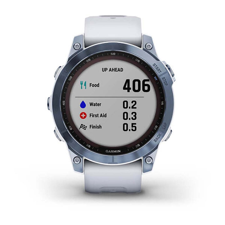 Garmin Fenix 7 Sapphire Mineral Blue Titanium White Band Full Display Watch - 010-02540-25
