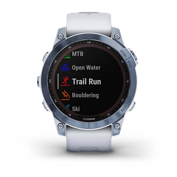 Garmin Fenix 7 Sapphire Mineral Blue Titanium White Band Full Display Watch - 010-02540-25