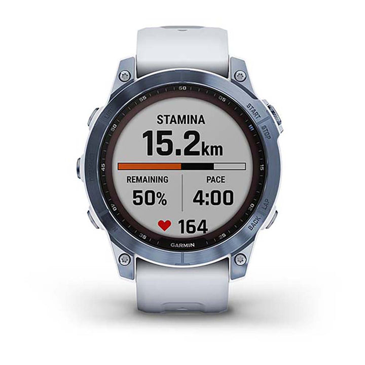 Garmin Fenix 7 Sapphire Mineral Blue Titanium White Band Full Display Watch - 010-02540-25