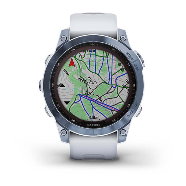 Garmin Fenix 7 Sapphire Mineral Blue Titanium White Band Full Display Watch - 010-02540-25