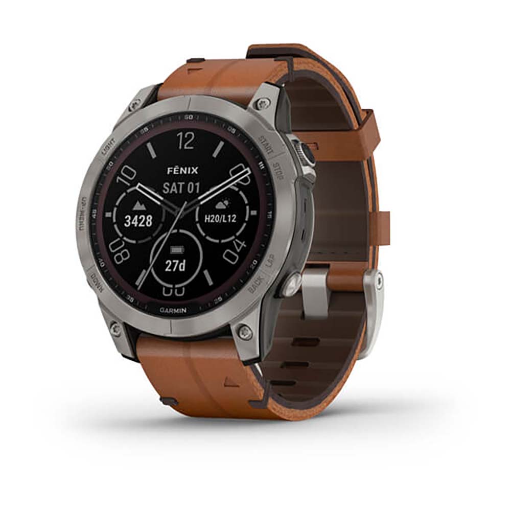 Garmin Fenix 7 Sapphire Titanium Chestnut Leather Band Full Display Watch with Additional Strap - 010-02540-31