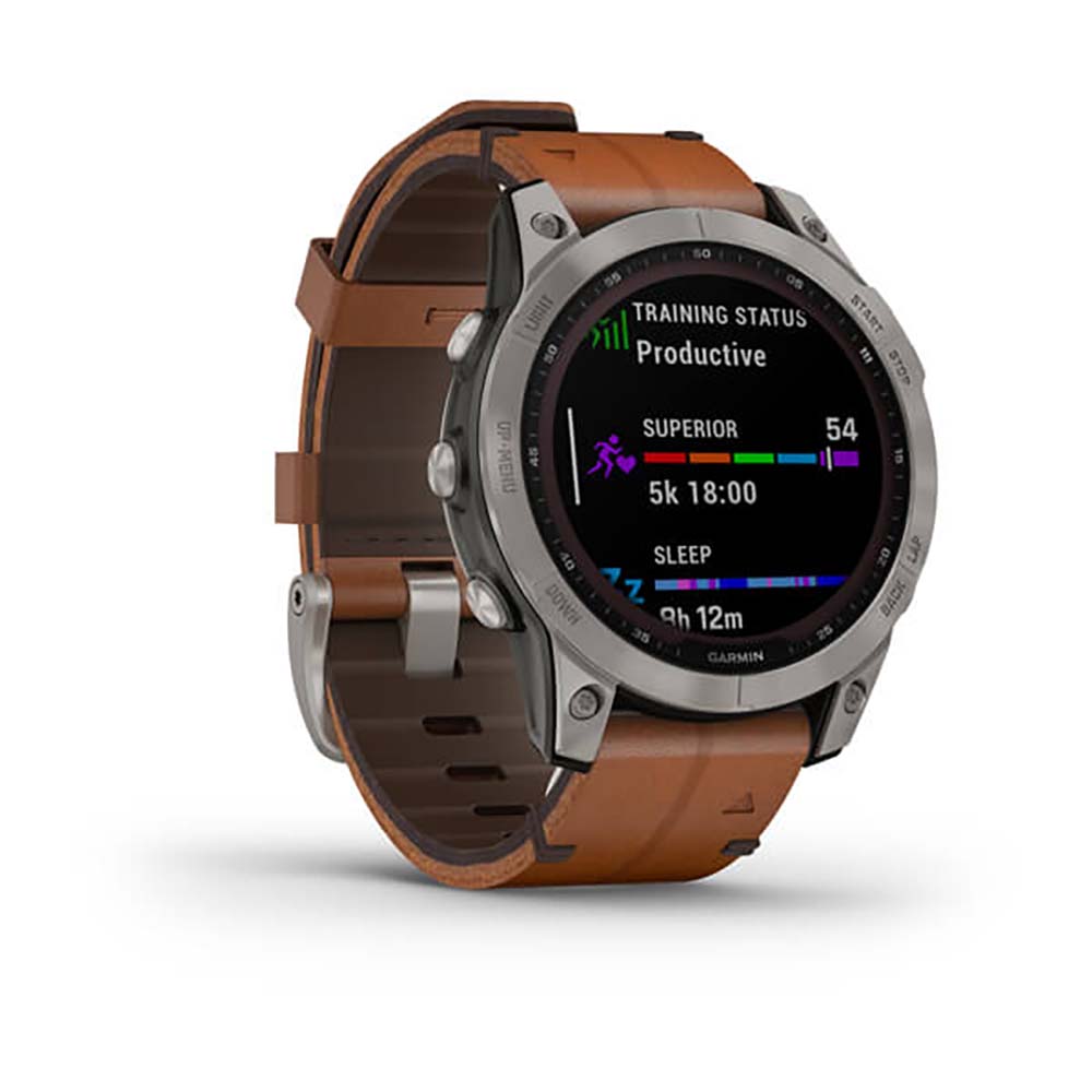 Garmin Fenix 7 Sapphire Titanium Chestnut Leather Band Full Display Watch with Additional Strap - 010-02540-31