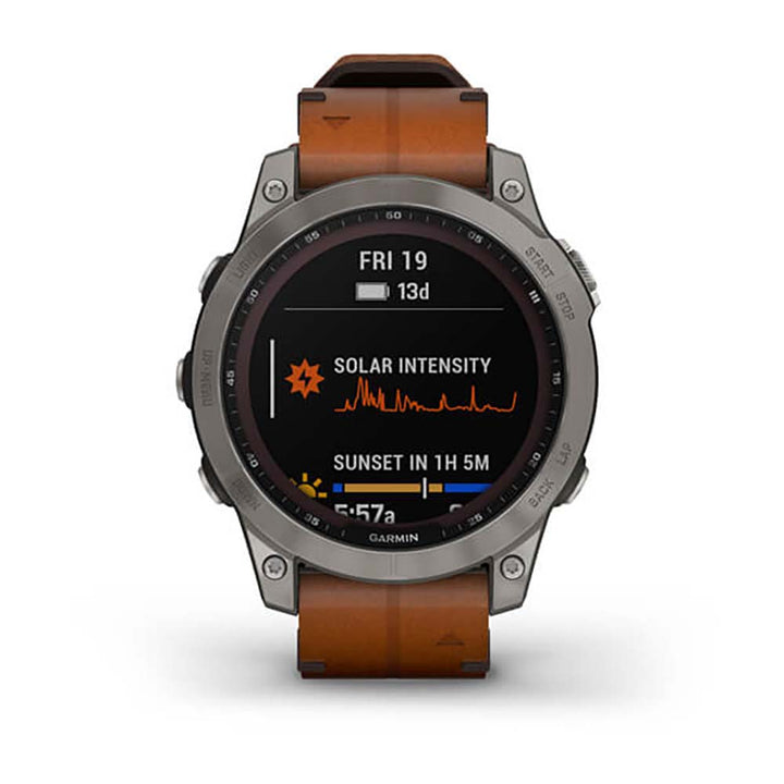 Garmin Fenix 7 Sapphire Titanium Chestnut Leather Band Full Display Watch with Additional Strap - 010-02540-31