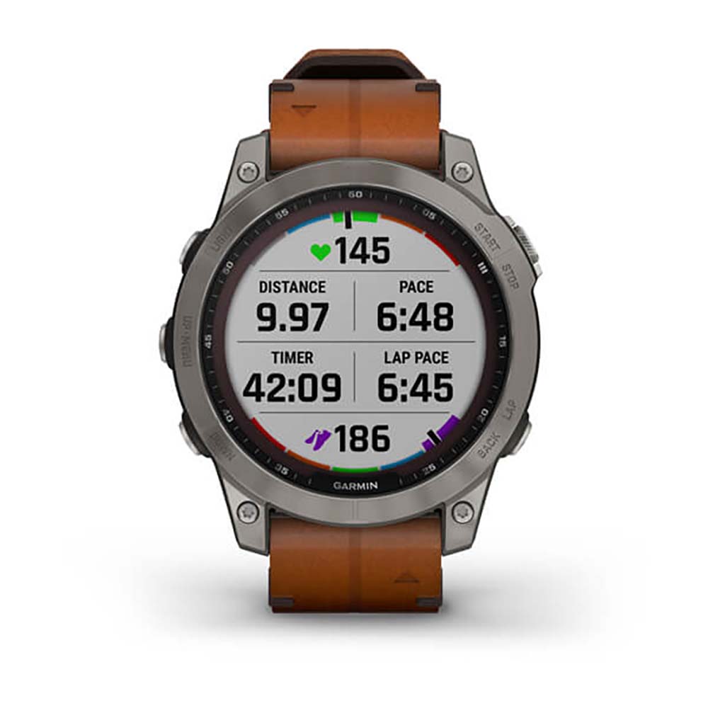 Garmin Fenix 7 Sapphire Titanium Chestnut Leather Band Full Display Watch with Additional Strap - 010-02540-31