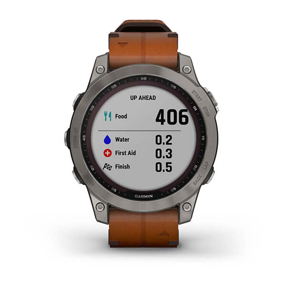 Garmin Fenix 7 Sapphire Titanium Chestnut Leather Band Full Display Watch with Additional Strap - 010-02540-31