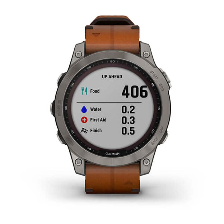 Garmin Fenix 7 Sapphire Titanium Chestnut Leather Band Full Display Watch with Additional Strap - 010-02540-31