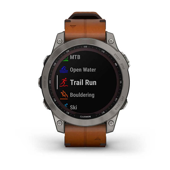 Garmin Fenix 7 Sapphire Titanium Chestnut Leather Band Full Display Watch with Additional Strap - 010-02540-31