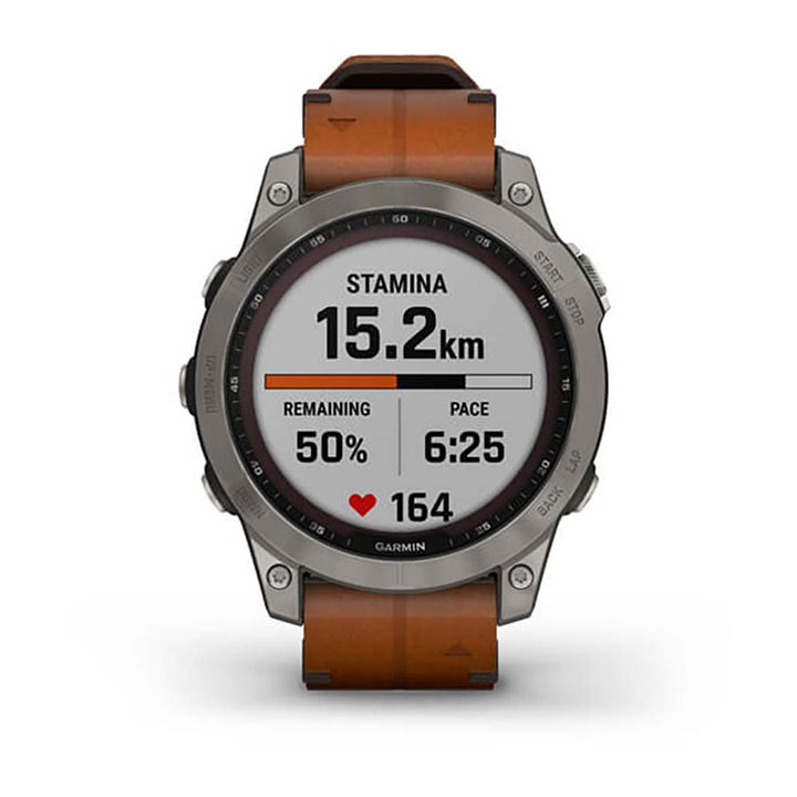 Garmin Fenix 7 Sapphire Titanium Chestnut Leather Band Full Display Watch with Additional Strap - 010-02540-31