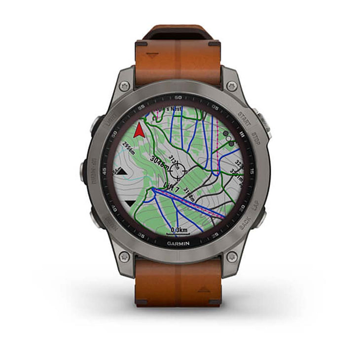 Garmin Fenix 7 Sapphire Titanium Chestnut Leather Band Full Display Watch with Additional Strap - 010-02540-31