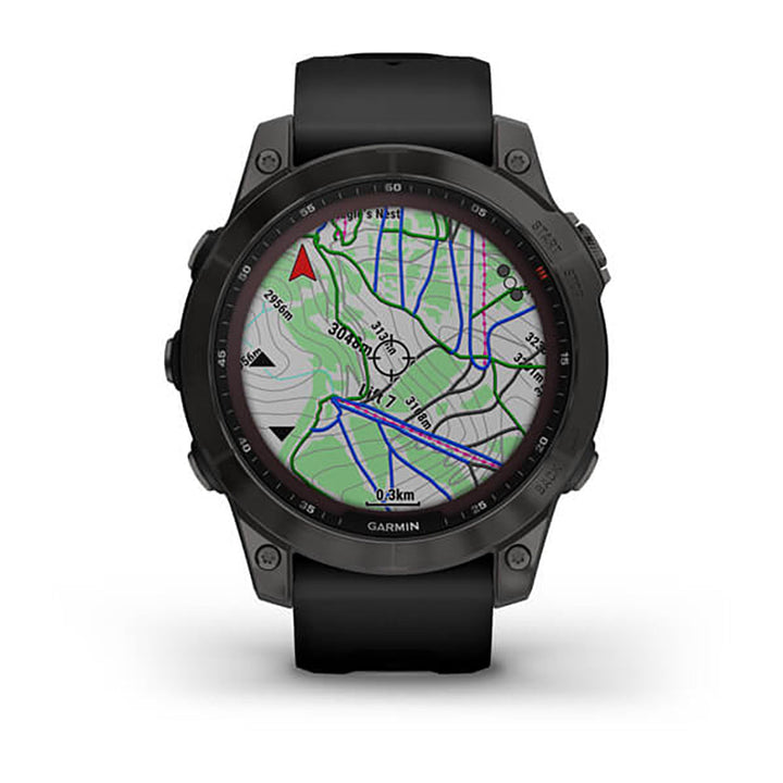 Garmin Fenix 7 Sapphire Black DLC Titanium Silicone Band Full Display Watch - 010-02540-35