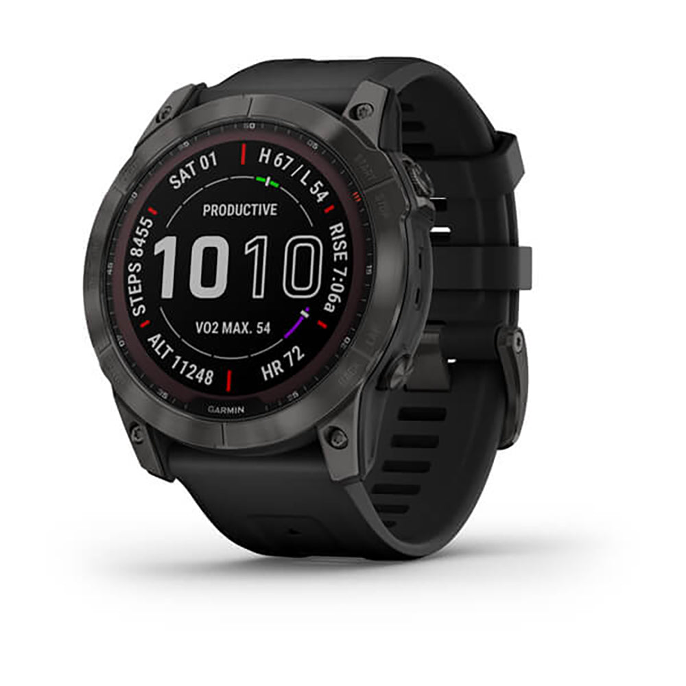 Garmin Fenix 7X Sapphire Carbon Gray Ti W Silcone Band Full Color Display Watch - 010-02541-11