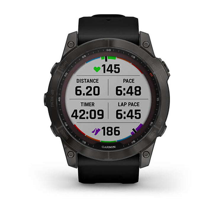 Garmin Fenix 7X Sapphire Carbon Gray Ti W Silcone Band Full Color Display Watch - 010-02541-11