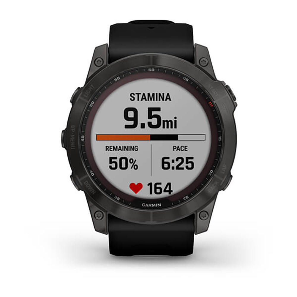 Garmin Fenix 7X Sapphire Carbon Gray Ti W Silcone Band Full Color Display Watch - 010-02541-11