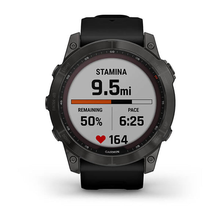 Garmin Fenix 7X Sapphire Carbon Gray Ti W Silcone Band Full Color Display Watch - 010-02541-11