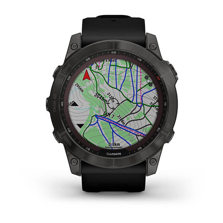 Garmin Fenix 7X Sapphire Carbon Gray Ti W Silcone Band Full Color Display Watch - 010-02541-11