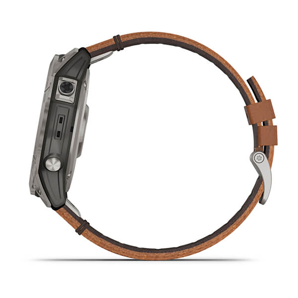 Garmin Fenix 7X Sapphire Solar Titanium Chestnut Leather Band Full Display Watch - 010-02541-19