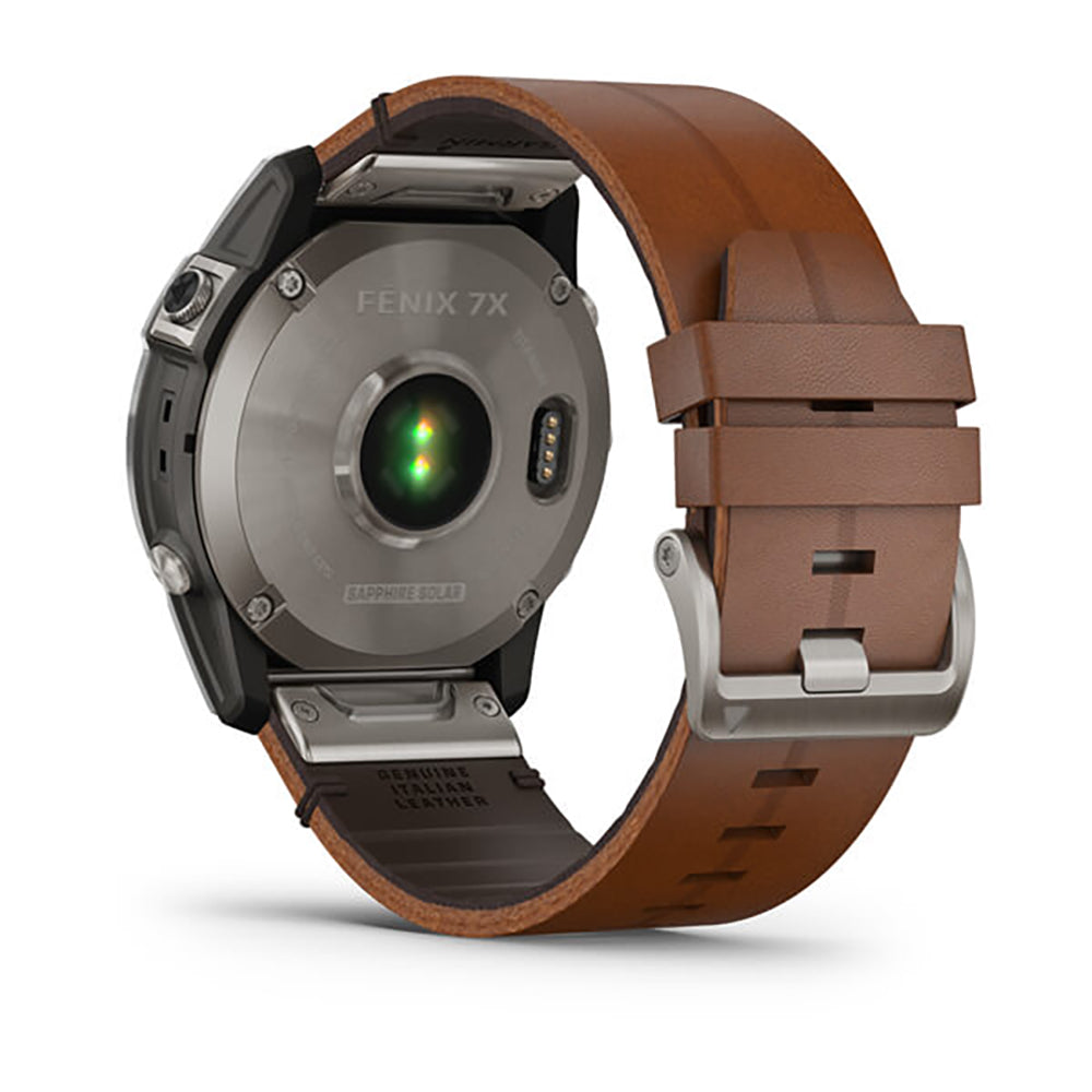 Garmin Fenix 7X Sapphire Solar Titanium Chestnut Leather Band Full Display Watch - 010-02541-19