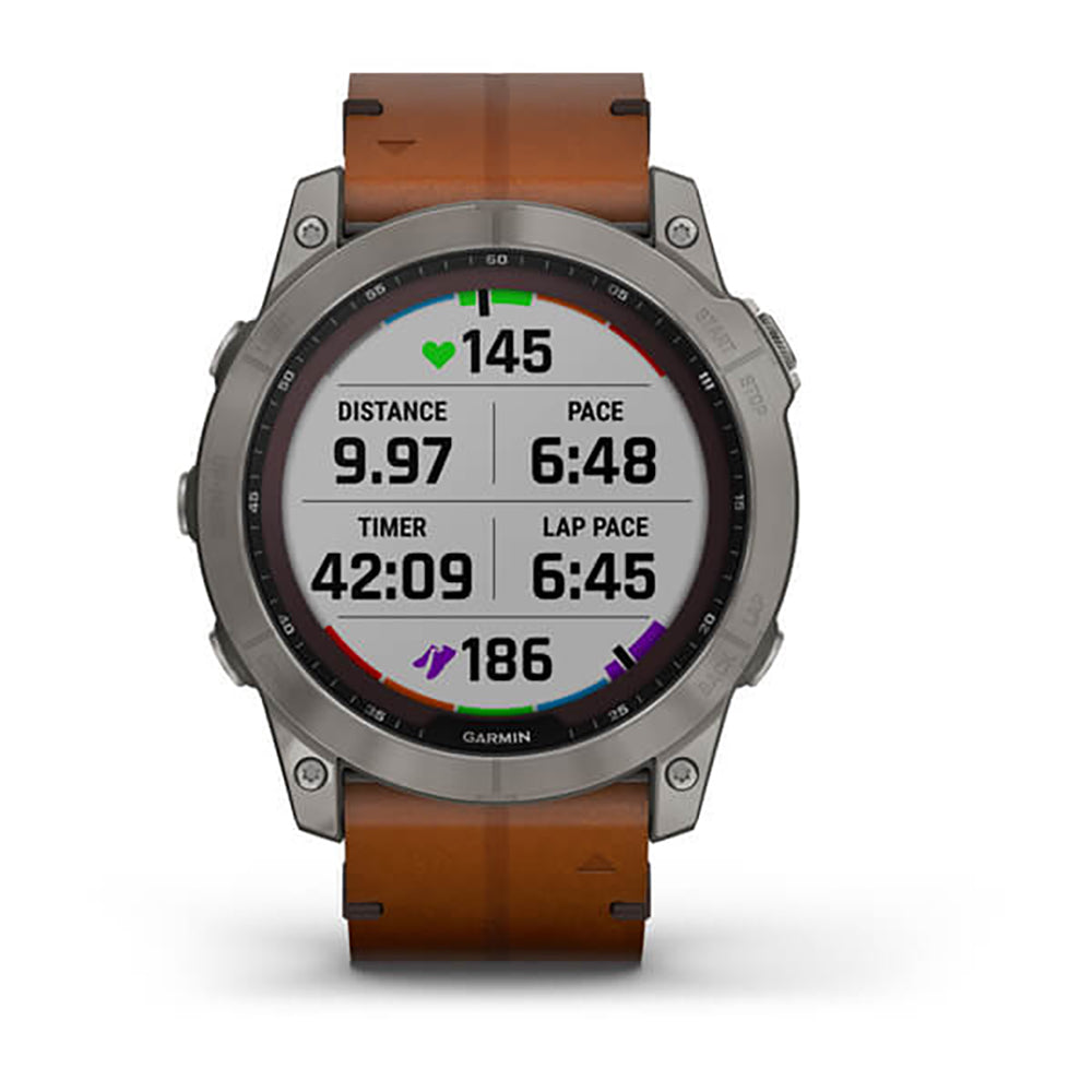 Garmin Fenix 7X Sapphire Solar Titanium Chestnut Leather Band Full Display Watch - 010-02541-19