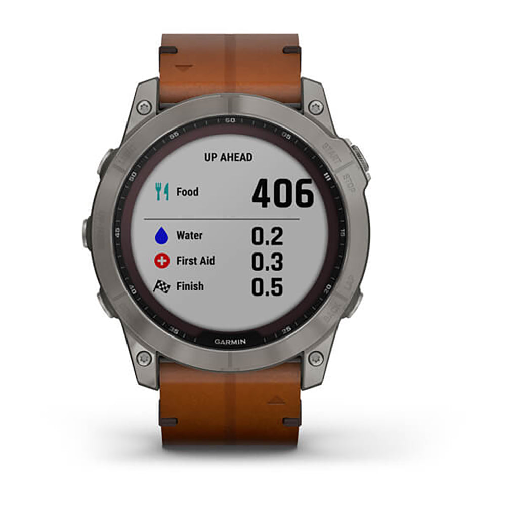 Garmin Fenix 7X Sapphire Solar Titanium Chestnut Leather Band Full Display Watch - 010-02541-19
