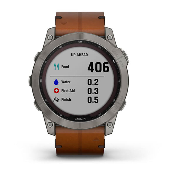 Garmin Fenix 7X Sapphire Solar Titanium Chestnut Leather Band Full Display Watch - 010-02541-19