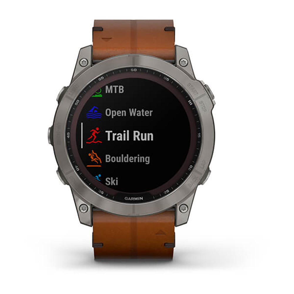 Garmin Fenix 7X Sapphire Solar Titanium Chestnut Leather Band Full Display Watch - 010-02541-19