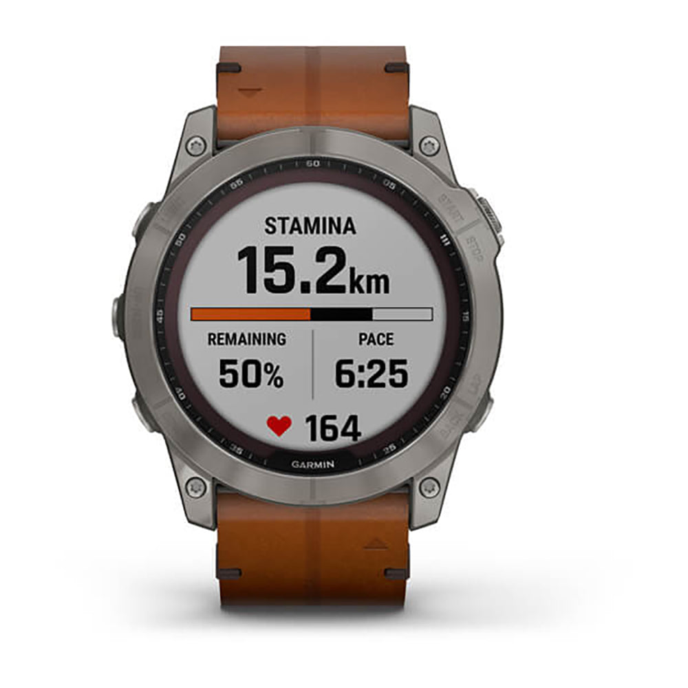 Garmin Fenix 7X Sapphire Solar Titanium Chestnut Leather Band Full Display Watch - 010-02541-19