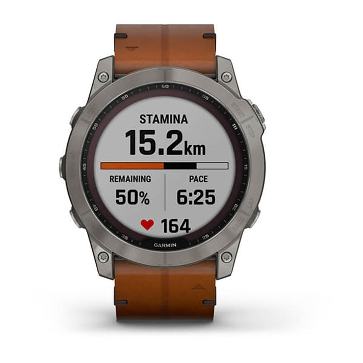 Garmin Fenix 7X Sapphire Solar Titanium Chestnut Leather Band Full Display Watch - 010-02541-19