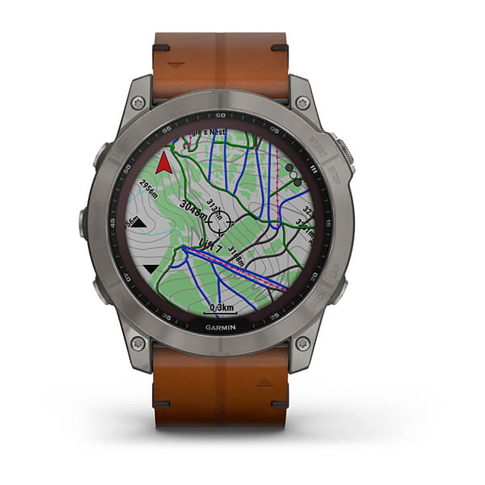 Garmin Fenix 7X Sapphire Solar Titanium Chestnut Leather Band Full Display Watch - 010-02541-19