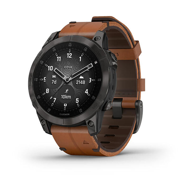 Garmin Epix Gen 2 Black Carbon Gray DLC Ti W Leather Band Full Color Display Watch - 010-02582-30