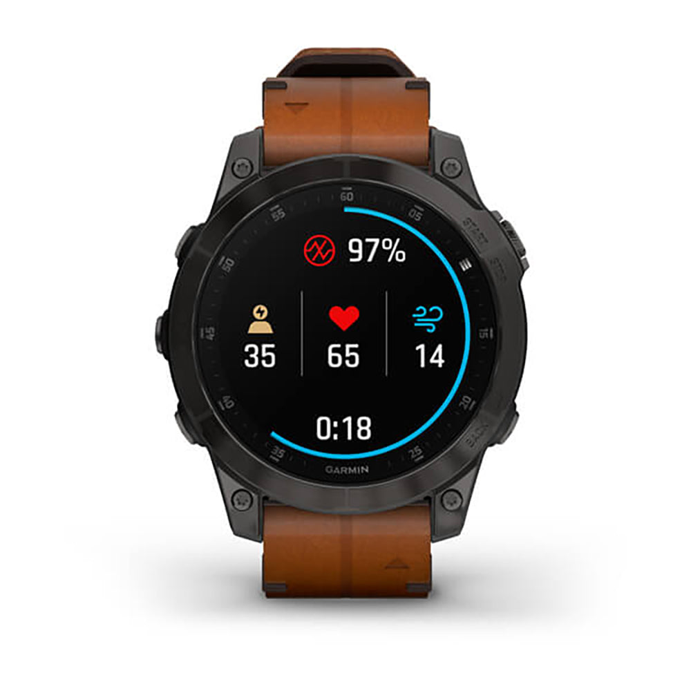 Garmin Epix Gen 2 Black Carbon Gray DLC Ti W Leather Band Full Color Display Watch - 010-02582-30