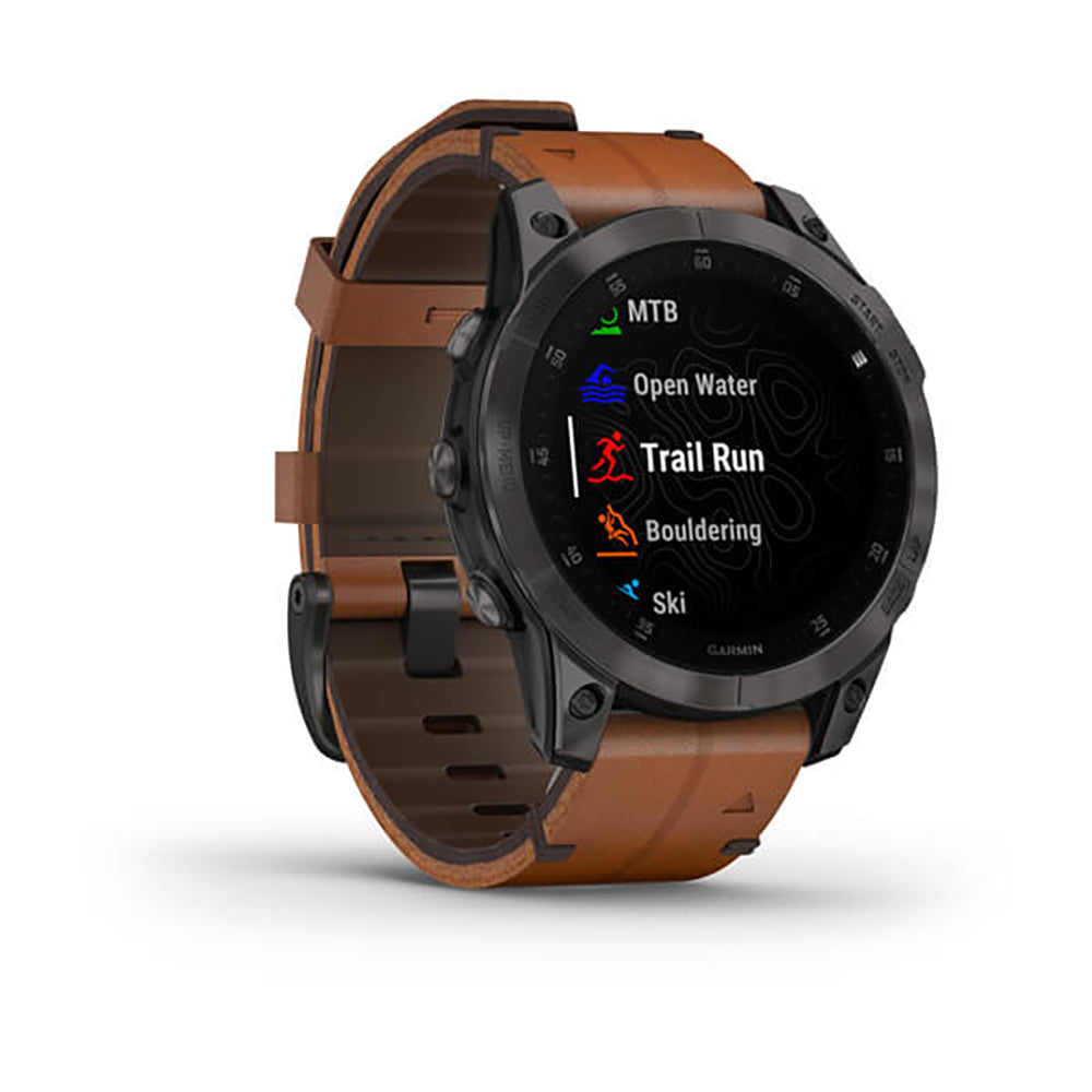 Garmin Epix Gen 2 Black Carbon Gray DLC Ti W Leather Band Full Color Display Watch - 010-02582-30