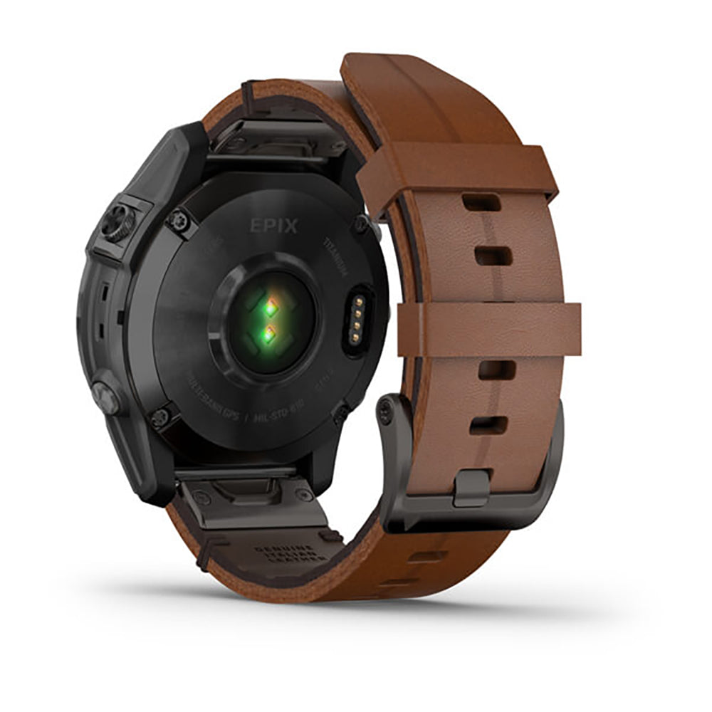 Garmin Epix Gen 2 Black Carbon Gray DLC Ti W Leather Band Full Color Display Watch - 010-02582-30