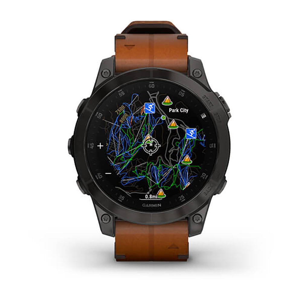 Garmin Epix Gen 2 Black Carbon Gray DLC Ti W Leather Band Full Color Display Watch - 010-02582-30
