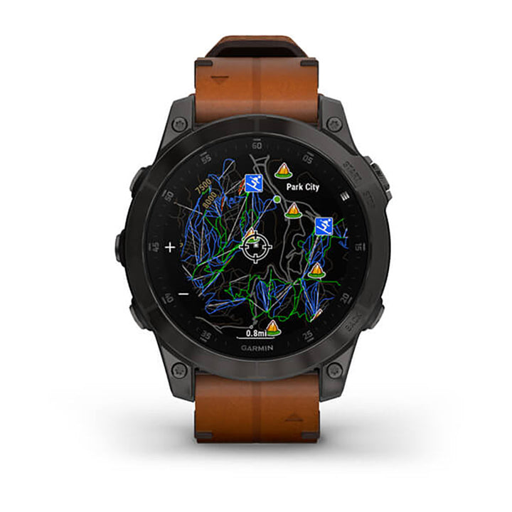 Garmin Epix Gen 2 Black Carbon Gray DLC Ti W Leather Band Full Color Display Watch - 010-02582-30