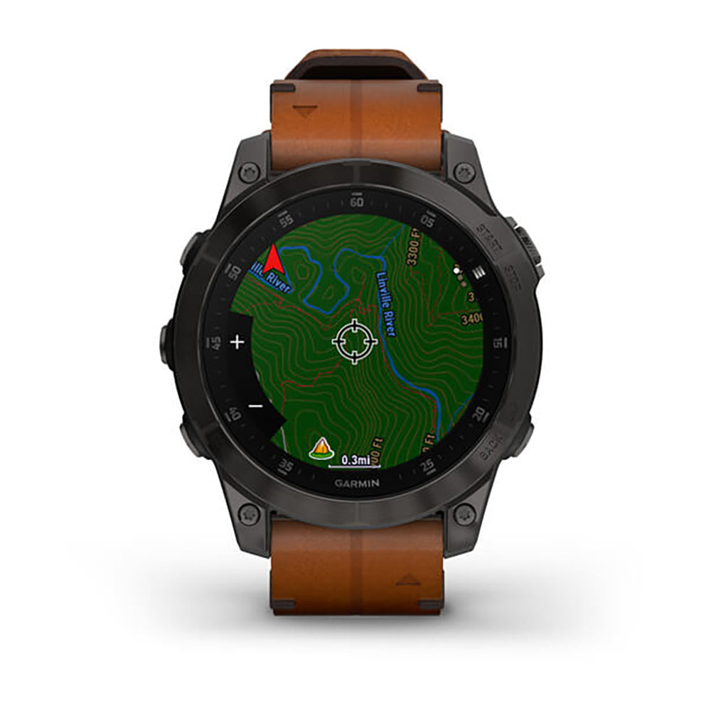 Garmin Epix Gen 2 Black Carbon Gray DLC Ti W Leather Band Full Color Display Watch - 010-02582-30