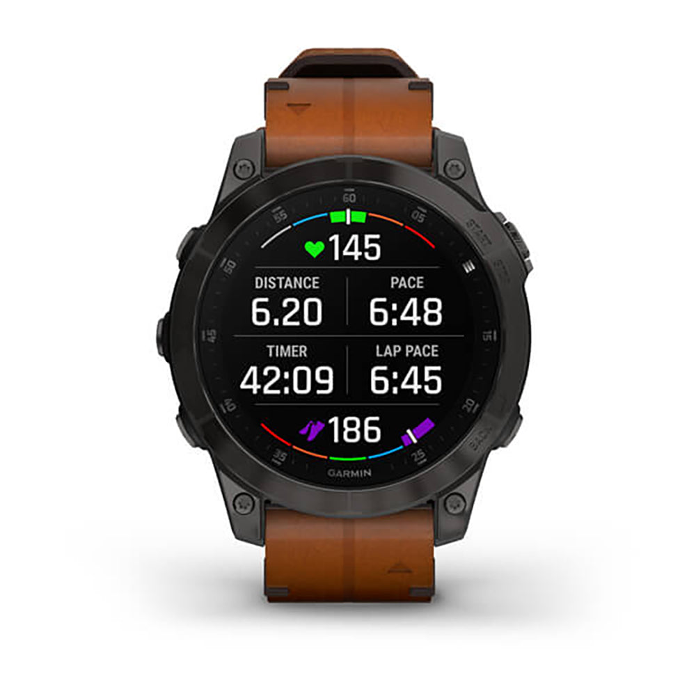Garmin Epix Gen 2 Black Carbon Gray DLC Ti W Leather Band Full Color Display Watch - 010-02582-30
