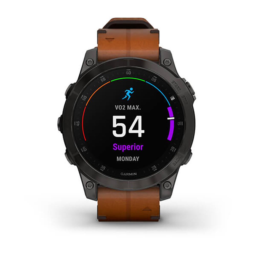 Garmin Epix Gen 2 Black Carbon Gray DLC Ti W Leather Band Full Color Display Watch - 010-02582-30