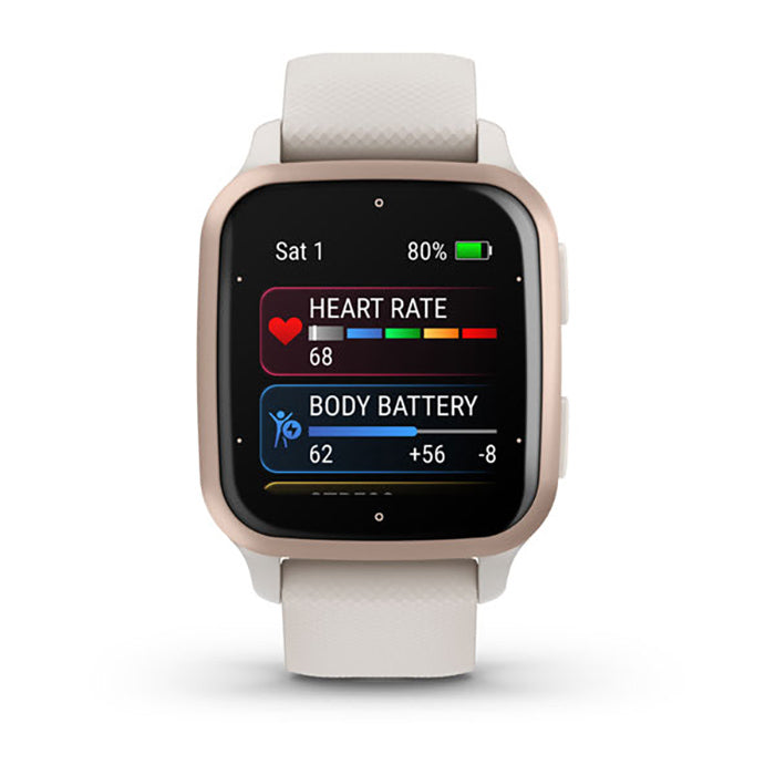 Garmin Venu Sq2 Music Edition Peach Ivory Gold Case Full Display Dial Watch - 010-02700-11